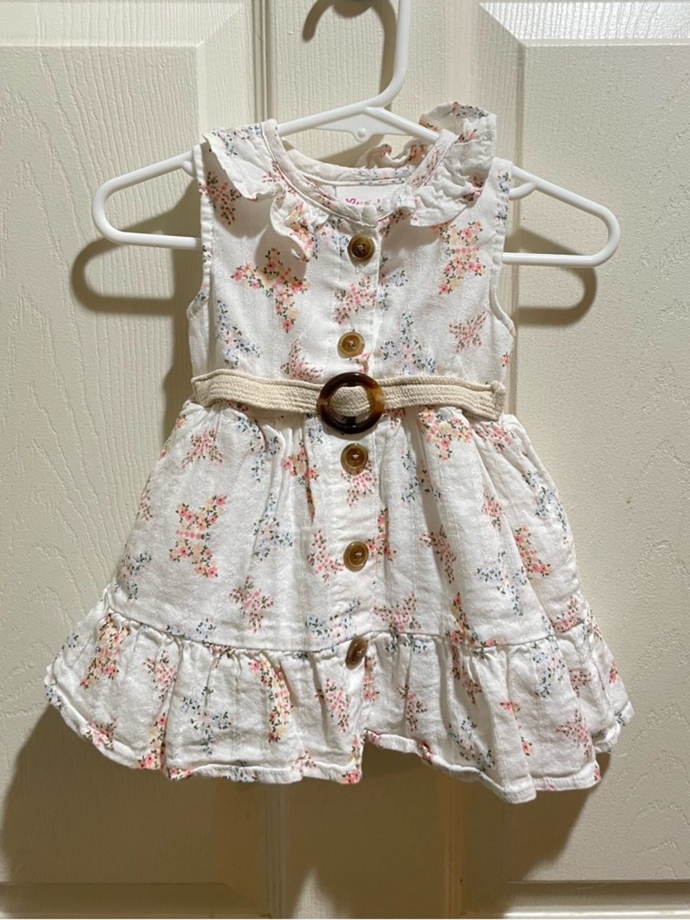 Little Lass Baby Girl Floral Butterfly Print Dress with Button Belt 6-9M